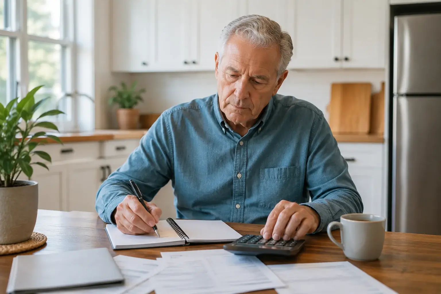 Retiree reviewing a household budget